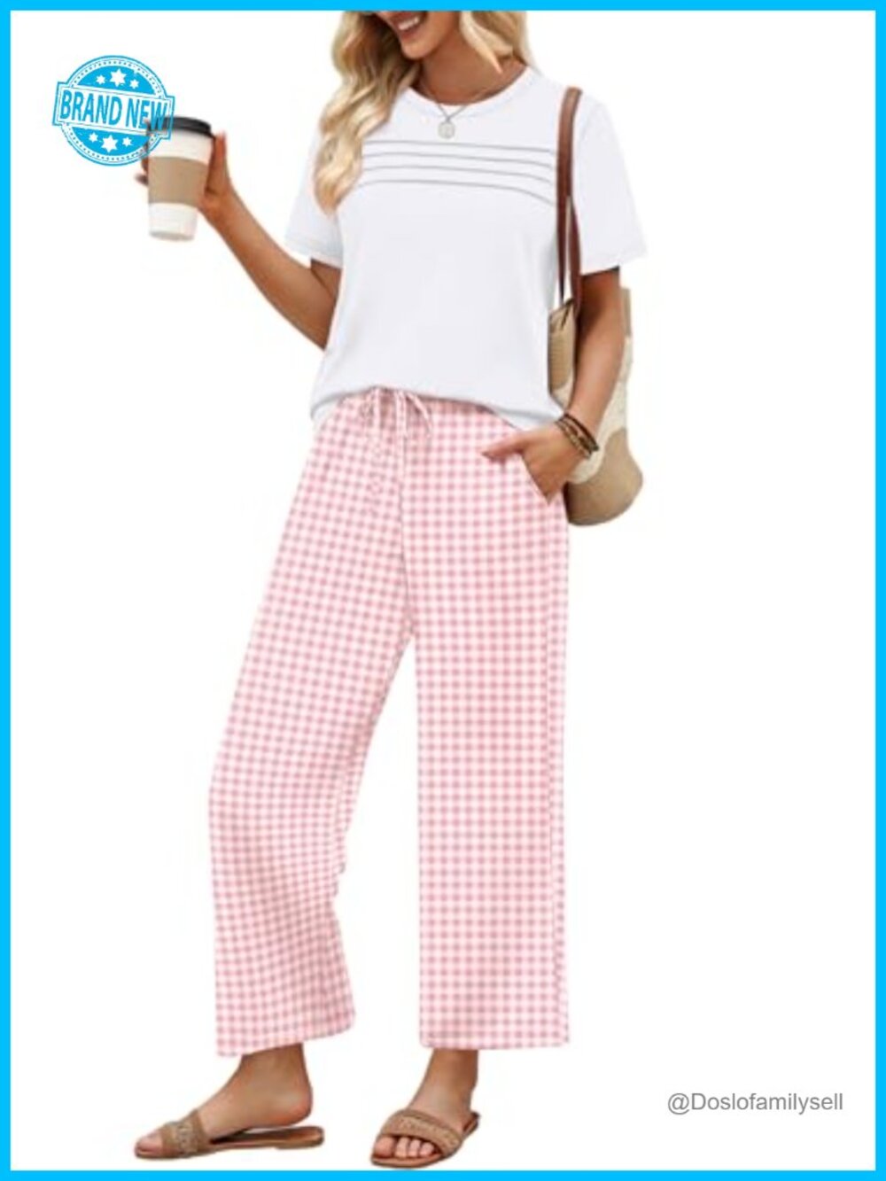 Two Piece Set Short Sleeve Top Wide Leg Crop Pants Lounge Travel Set